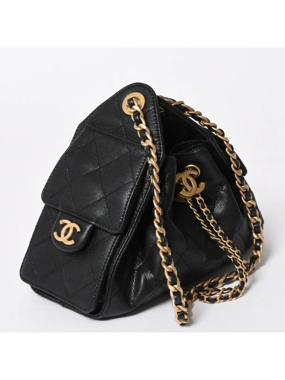 Chanel 25 Medium Chain Bag CC Logo Caviar Leather Black